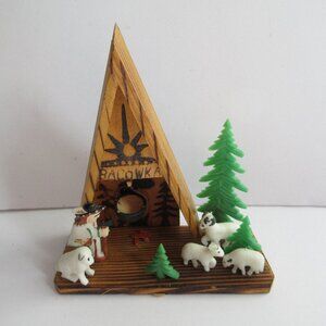 Handmade Polish Wood Carved Folk Art Rustic Shepherd's Hut Bacowka Vintage